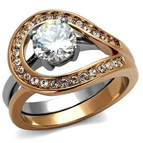 MATK2479 - Two-Tone IP Rose Gold Stainless Steel Ring with AAA Grade CZ  in Clear