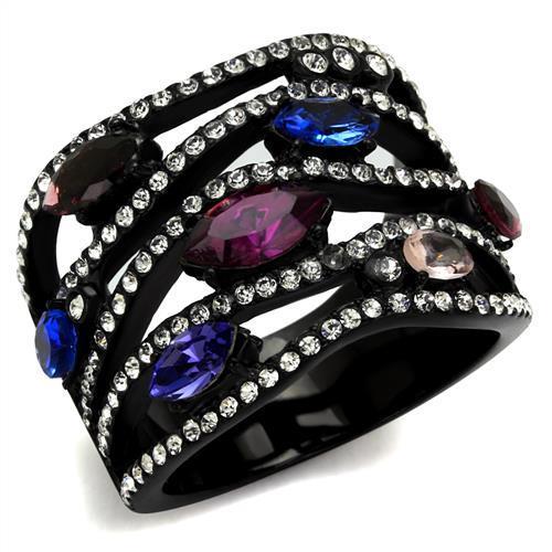 MATK2480 - IP Black(Ion Plating) Stainless Steel Ring with Top Grade Crystal  in Multi Color