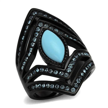 MATK2482 - IP Black(Ion Plating) Stainless Steel Ring with Synthetic Turquoise in Sea Blue