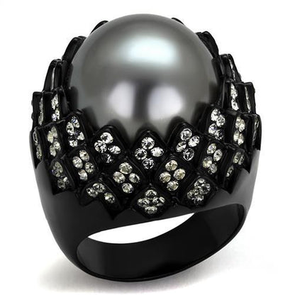 MATK2483 - IP Black(Ion Plating) Stainless Steel Ring with Synthetic Pearl in Gray