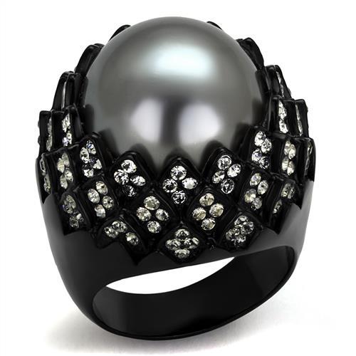 MATK2483 - IP Black(Ion Plating) Stainless Steel Ring with Synthetic Pearl in Gray