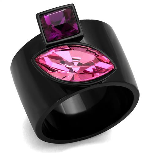 MATK2484 - IP Black(Ion Plating) Stainless Steel Ring with Top Grade Crystal  in Rose