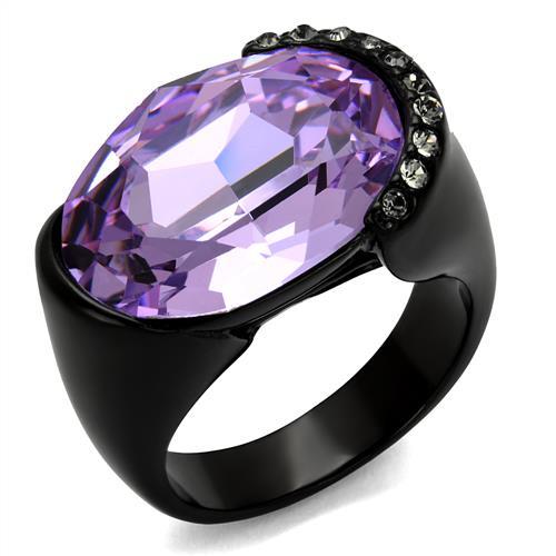 MATK2485 - IP Black(Ion Plating) Stainless Steel Ring with Top Grade Crystal  in Violet