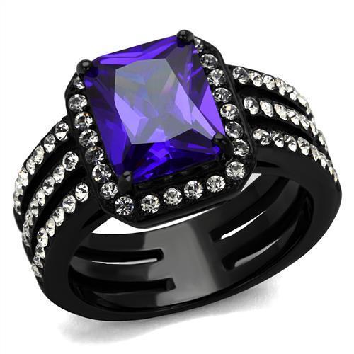 MATK2486 - IP Black(Ion Plating) Stainless Steel Ring with AAA Grade CZ  in Tanzanite