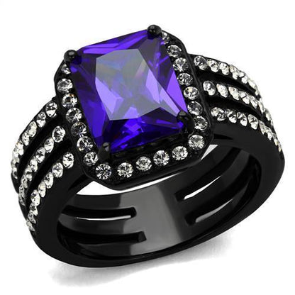 MATK2486 - IP Black(Ion Plating) Stainless Steel Ring with AAA Grade CZ  in Tanzanite