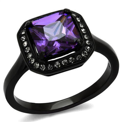 MATK2487 - IP Black(Ion Plating) Stainless Steel Ring with AAA Grade CZ  in Amethyst