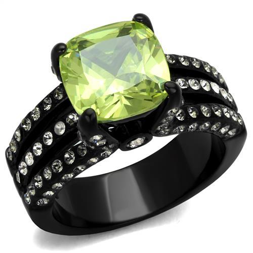 MATK2491 - IP Black(Ion Plating) Stainless Steel Ring with AAA Grade CZ  in Apple Green color