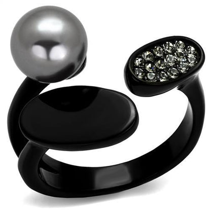 MATK2493 - IP Black(Ion Plating) Stainless Steel Ring with Synthetic Pearl in Gray