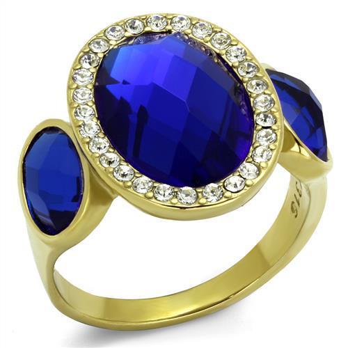 MATK2495 - IP Gold(Ion Plating) Stainless Steel Ring with Synthetic Synthetic Glass in Sapphire