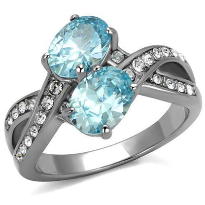 MATK2501 - High polished (no plating) Stainless Steel Ring with AAA Grade CZ  in Sea Blue
