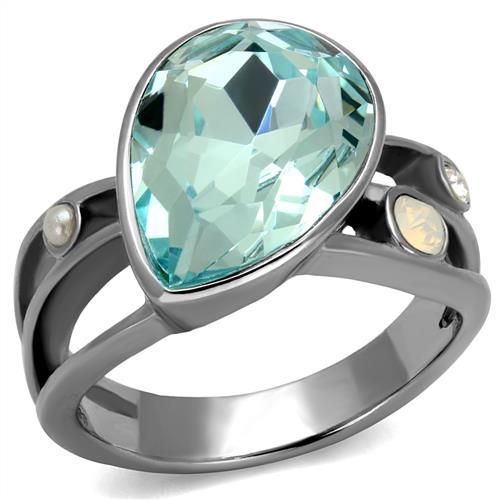 MATK2502 - High polished (no plating) Stainless Steel Ring with Top Grade Crystal  in Sea Blue