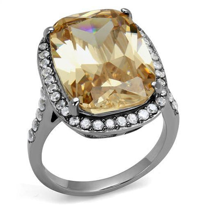 MATK2503 - High polished (no plating) Stainless Steel Ring with AAA Grade CZ  in Champagne