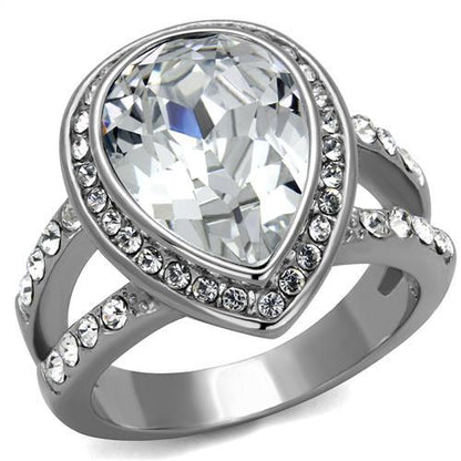 MATK2504 - High polished (no plating) Stainless Steel Ring with Top Grade Crystal  in Clear