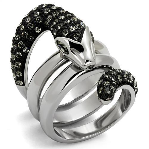 MATK2511 - Two-Tone IP Black (Ion Plating) Stainless Steel Ring with Top Grade Crystal  in Black Diamond