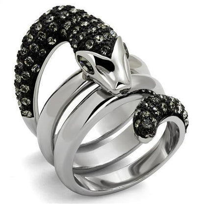 MATK2511 - Two-Tone IP Black (Ion Plating) Stainless Steel Ring with Top Grade Crystal  in Black Diamond
