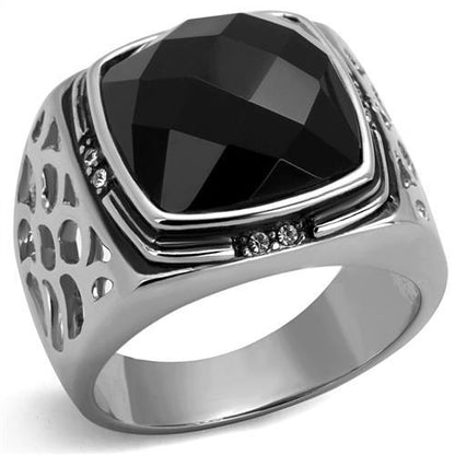 MATK2514 - High polished (no plating) Stainless Steel Ring with Synthetic Onyx in Jet