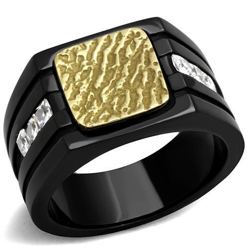 MATK2519 - Two-Tone IP Gold (Ion Plating) Stainless Steel Ring with AAA Grade CZ  in Clear