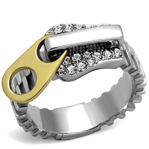 MATK2520 - Two-Tone IP Gold (Ion Plating) Stainless Steel Ring with Top Grade Crystal  in Clear