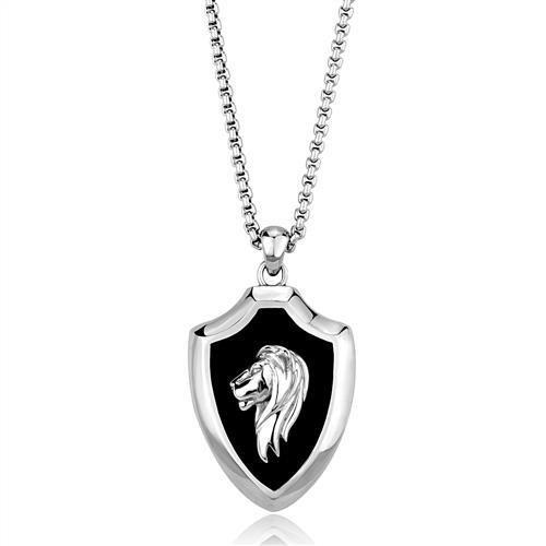 MATK2521 - High polished (no plating) Stainless Steel Chain Pendant with Epoxy  in Jet