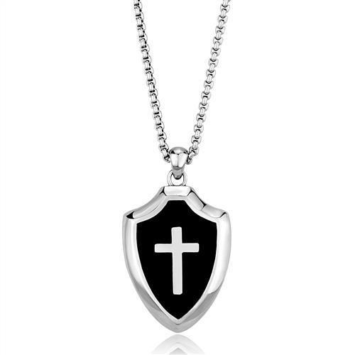 MATK2523 - High polished (no plating) Stainless Steel Chain Pendant with Epoxy  in Jet