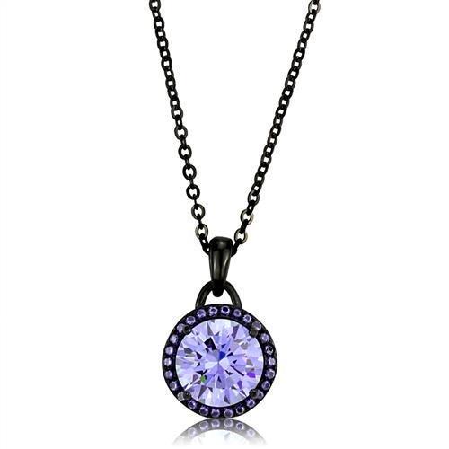MATK2525 - IP Black(Ion Plating) Stainless Steel Chain Pendant with AAA Grade CZ  in Light Amethyst