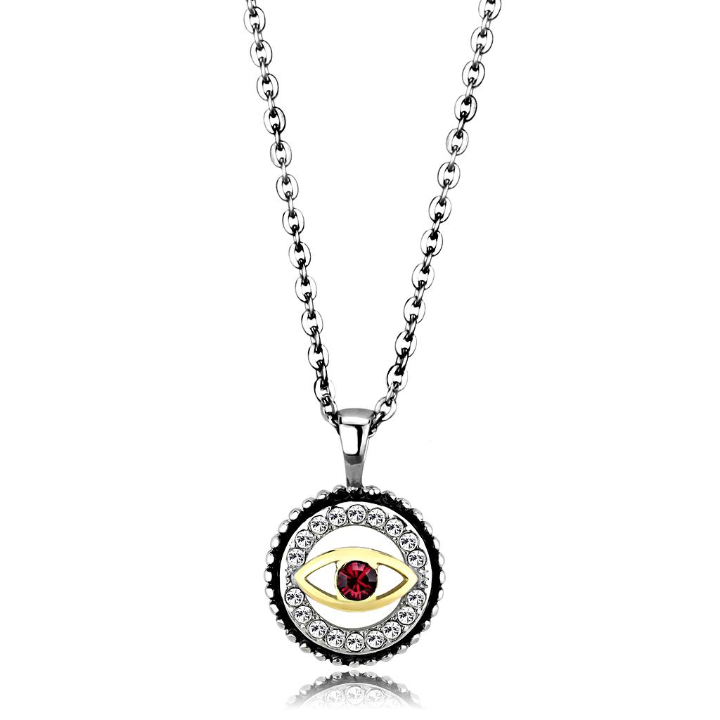 MATK2527 - Two-Tone IP Gold (Ion Plating) Stainless Steel Chain Pendant with Top Grade Crystal  in Garnet