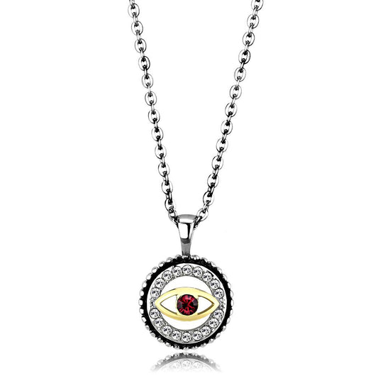 MATK2527 - Two-Tone IP Gold (Ion Plating) Stainless Steel Chain Pendant with Top Grade Crystal  in Garnet