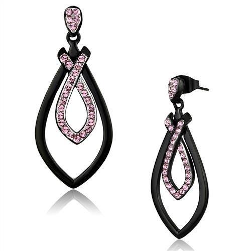 MATK2532 - Two-Tone IP Black (Ion Plating) Stainless Steel Earrings with Top Grade Crystal  in Light Rose