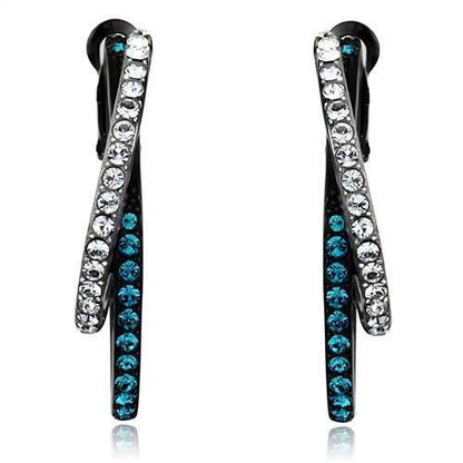 MATK2533 - Two-Tone IP Black (Ion Plating) Stainless Steel Earrings with Top Grade Crystal  in Blue Zircon