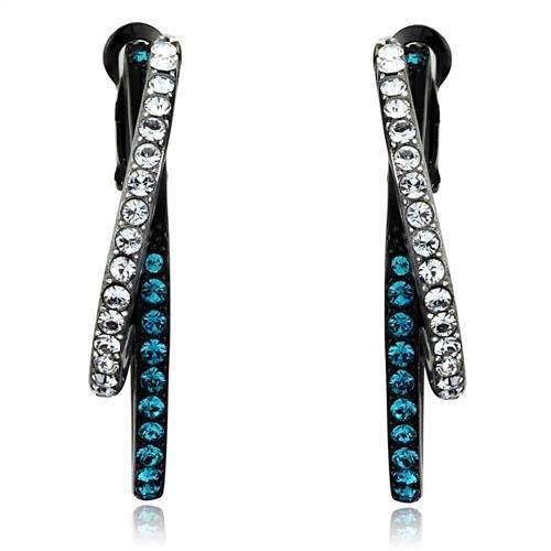 MATK2533 - Two-Tone IP Black (Ion Plating) Stainless Steel Earrings with Top Grade Crystal  in Blue Zircon