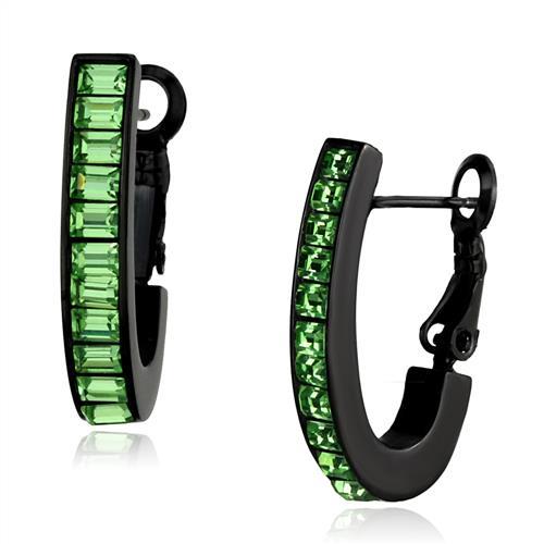 MATK2534 - IP Black(Ion Plating) Stainless Steel Earrings with Top Grade Crystal  in Peridot