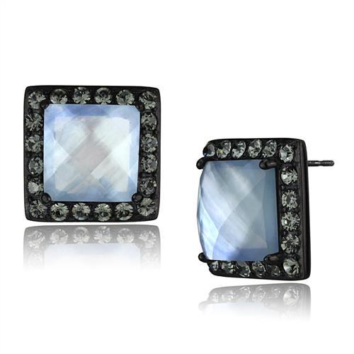 MATK2536 - IP Black(Ion Plating) Stainless Steel Earrings with Precious Stone Conch in Aquamarine AB