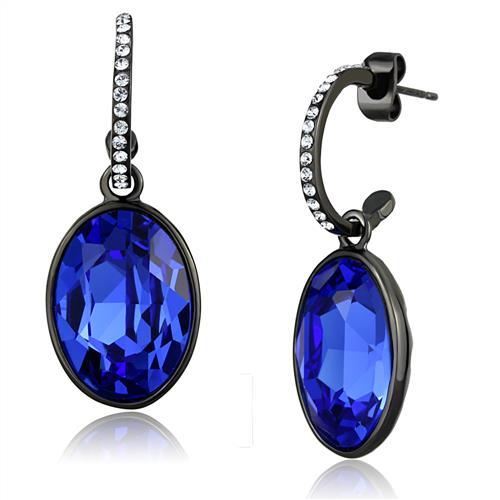 MATK2538 - IP Black(Ion Plating) Stainless Steel Earrings with Top Grade Crystal  in Sapphire