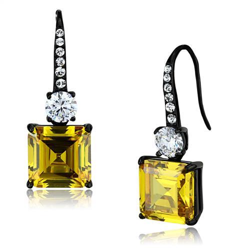MATK2539 - IP Black(Ion Plating) Stainless Steel Earrings with AAA Grade CZ  in Topaz