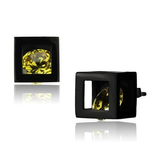 MATK2540 - IP Black(Ion Plating) Stainless Steel Earrings with AAA Grade CZ  in Topaz