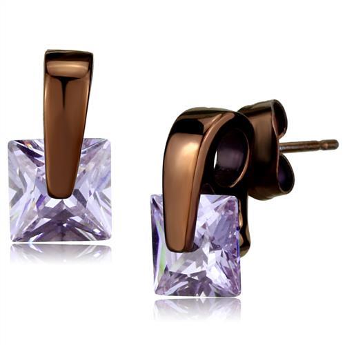 MATK2541 - IP Dark Brown (IP coffee) Stainless Steel Earrings with AAA Grade CZ  in Light Amethyst