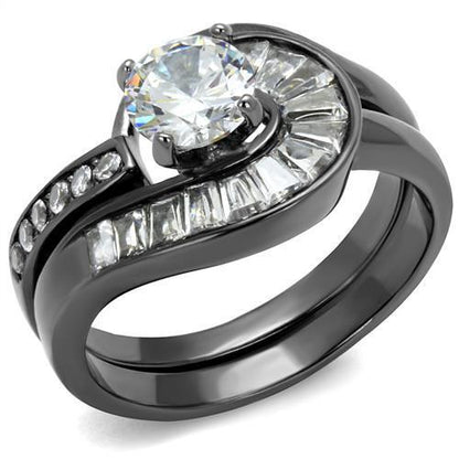 MATK2546 - IP Light Black  (IP Gun) Stainless Steel Ring with AAA Grade CZ  in Clear