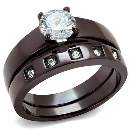 MATK2547 - IP Dark Brown (IP coffee) Stainless Steel Ring with AAA Grade CZ  in Clear