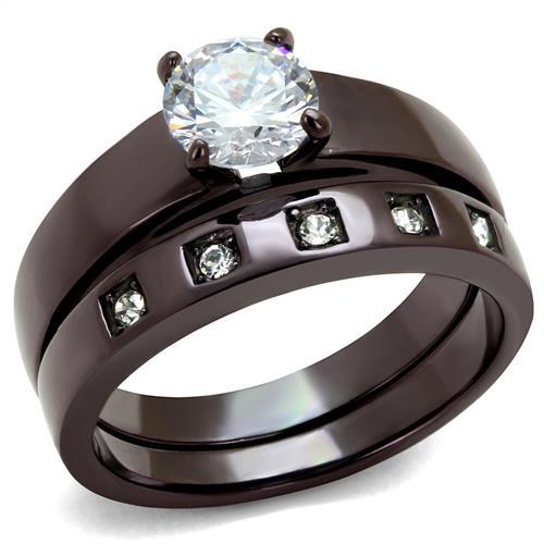 MATK2547 - IP Dark Brown (IP coffee) Stainless Steel Ring with AAA Grade CZ  in Clear
