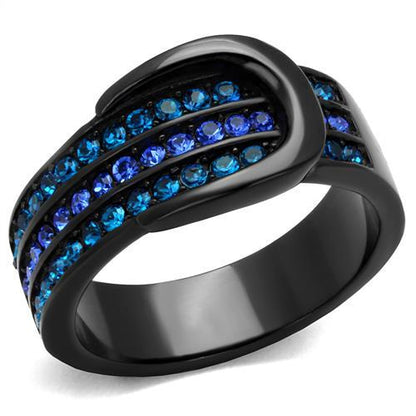 MATK2549 - IP Black(Ion Plating) Stainless Steel Ring with Top Grade Crystal  in Multi Color