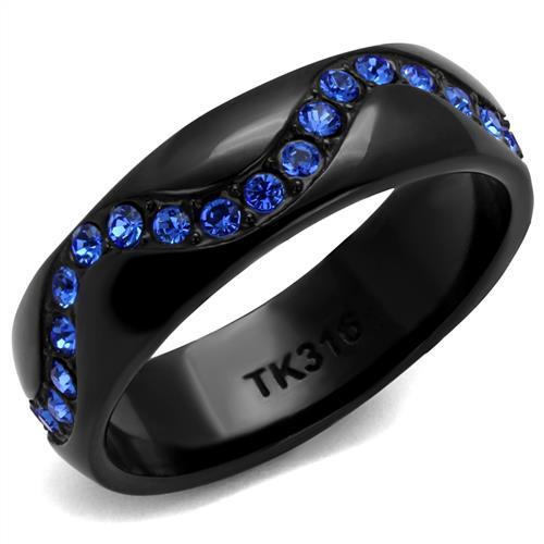 MATK2550 - IP Black(Ion Plating) Stainless Steel Ring with Top Grade Crystal  in Sapphire