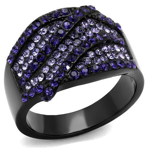 MATK2551 - IP Black(Ion Plating) Stainless Steel Ring with Top Grade Crystal  in Multi Color
