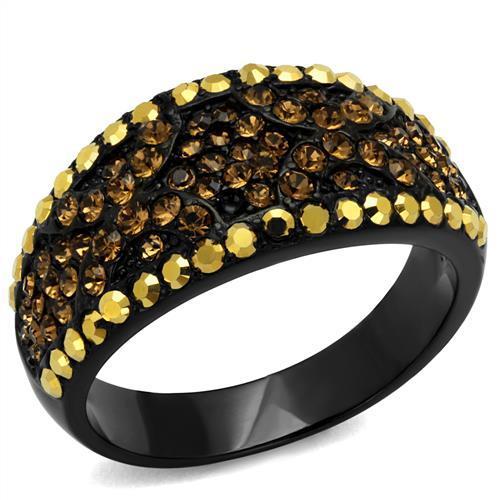 MATK2552 - IP Black(Ion Plating) Stainless Steel Ring with Top Grade Crystal  in Multi Color