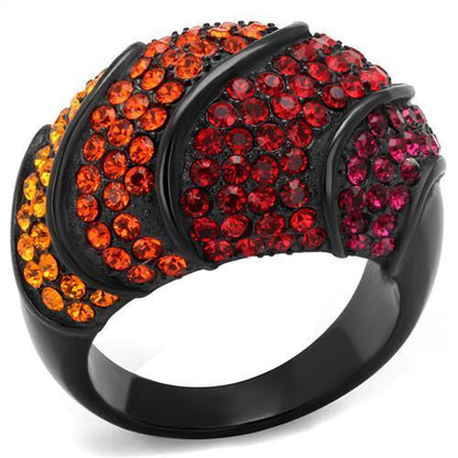 MATK2553 - IP Black(Ion Plating) Stainless Steel Ring with Top Grade Crystal  in Multi Color