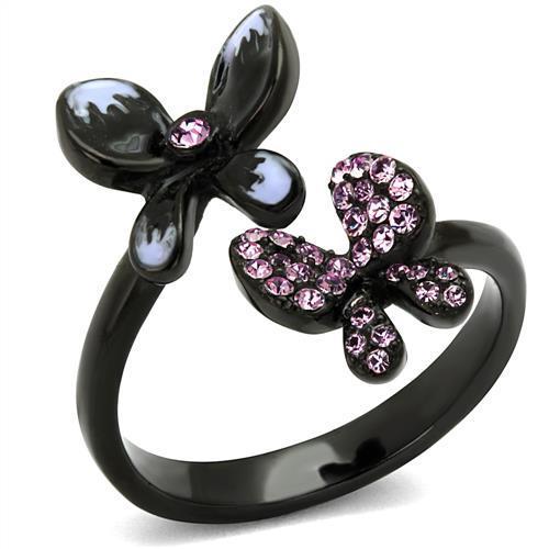 MATK2554 - IP Black(Ion Plating) Stainless Steel Ring with Top Grade Crystal  in Light Amethyst
