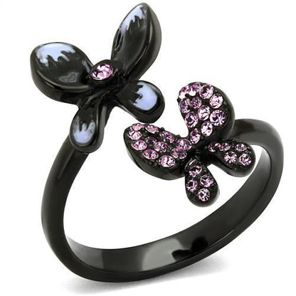MATK2554 - IP Black(Ion Plating) Stainless Steel Ring with Top Grade Crystal  in Light Amethyst