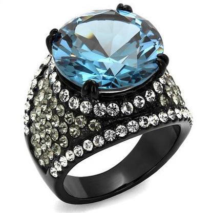 MATK2555 - IP Black(Ion Plating) Stainless Steel Ring with AAA Grade CZ  in London Blue