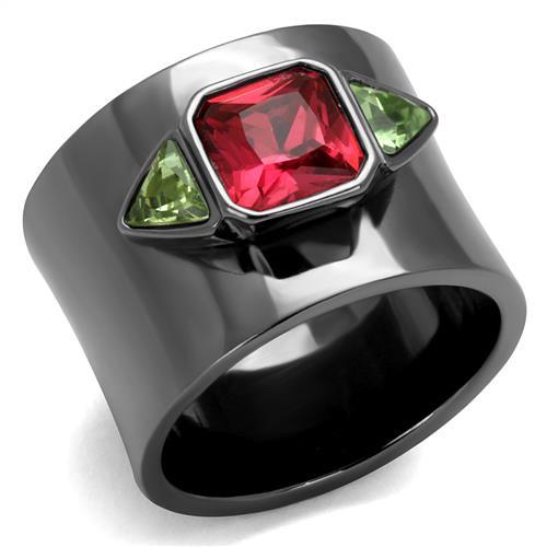 MATK2556 - IP Light Black  (IP Gun) Stainless Steel Ring with Synthetic Synthetic Glass in Multi Color