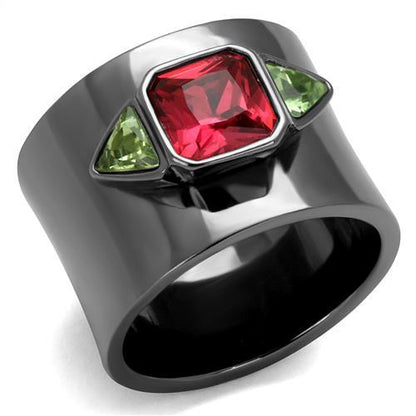 MATK2556 - IP Light Black  (IP Gun) Stainless Steel Ring with Synthetic Synthetic Glass in Multi Color