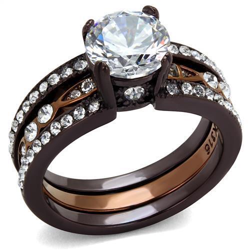 MATK2560 - IP Dark Brown (IP coffee) & IP light Coffee Stainless Steel Ring with AAA Grade CZ  in Clear